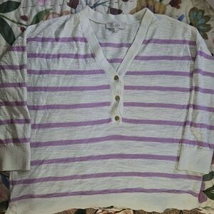 LOFT Purple and White Striped Sweater